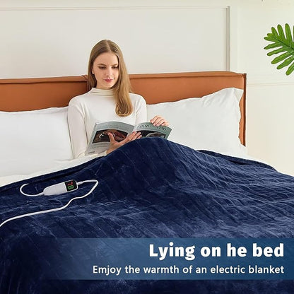 BOMOVA Heated Electric Blanket Twin - 62" x 84" Heating Blanket with 10 Heating Levels & 8 Hours Auto Off, Warm Flannel Blanket, Christmas Birthday Gifts for Women