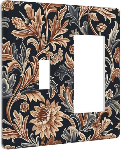 Outlet Covers Vintage Grey Plant Leaves Brown Flowers 1 Toggle 1 Rocker Combination Decorative Wall Plate Electrical Switch Plates Light Switch Cover Plate for Bedroom Home Decor