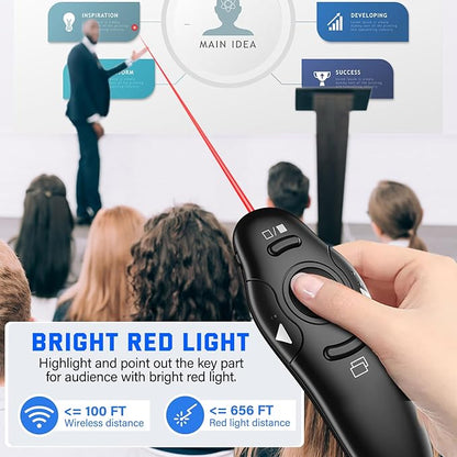2-in-1 USB Type C Presentation Clicker Wireless Presenter Remote Clicker for PowerPoint Presentations with Laser Pointer, Rechargeable USB C PowerPoint Clicker Slide Advancer for Computer/Mac/Laptop