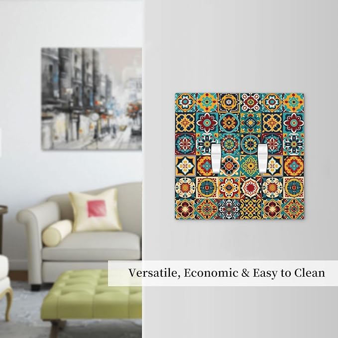 Decorative Switch Plates Mexican Talavera Colorful Mosaic Tiles 2 Gang Double Toggle Outlet Light Switch Cover Wall Plate Electrical Faceplate For Bathroom Kitchen Decor