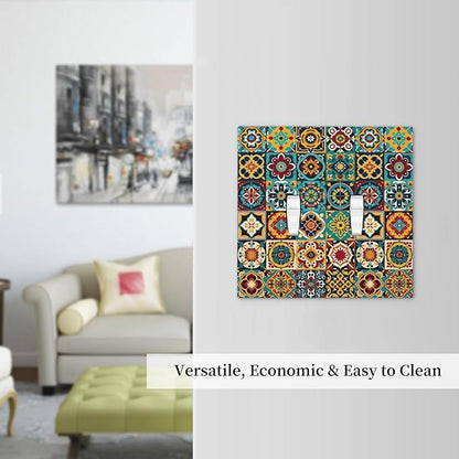 Decorative Switch Plates Mexican Talavera Colorful Mosaic Tiles 2 Gang Double Toggle Outlet Light Switch Cover Wall Plate Electrical Faceplate For Bathroom Kitchen Decor