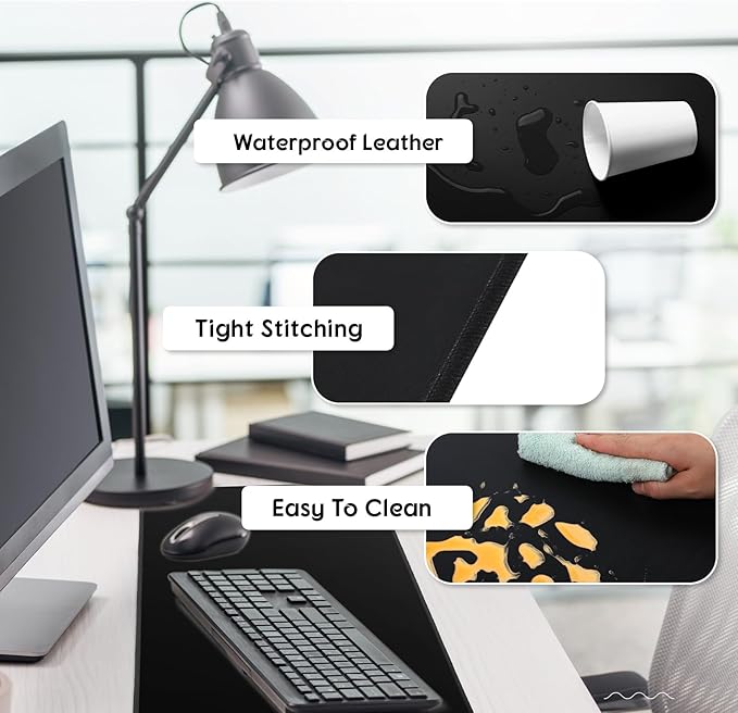 Konohan Heated Large Desk Mat PU Leather Warm Mouse Pad with 5 Heating Level & 4 Hour Auto Shut-Off Heating Keyboard Pad Warmer Gaming Mice Mat Only Supports 110v(Black Color,31.5" X 13")