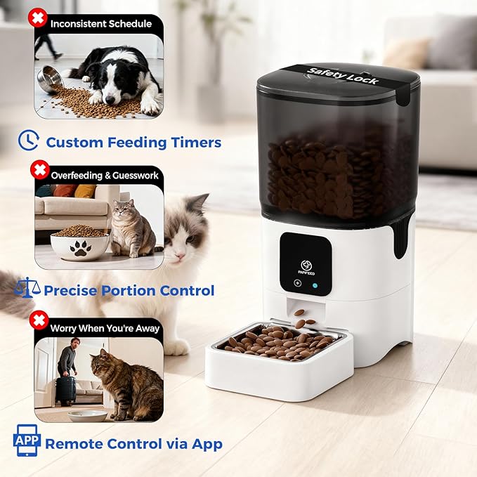 PAPIFEED 5G WiFi Automatic Cat Feeders: Smart Automatic Cat Food Dispenser with Slow Feeding Mode, Detachable for Easy Cleaning, Pet Feeder with Alexa, 1-30 Meals Per Day for Multiple Pets (6L/25 Cup)