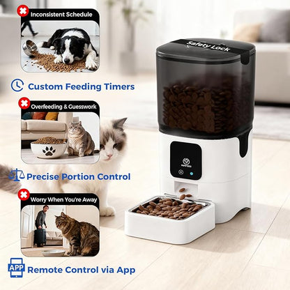 PAPIFEED 5G WiFi Automatic Cat Feeders: Smart Automatic Cat Food Dispenser with Slow Feeding Mode, Detachable for Easy Cleaning, Pet Feeder with Alexa, 1-30 Meals Per Day for Multiple Pets (6L/25 Cup)