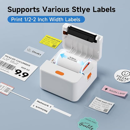 Label Maker Machine P1 2 Inch Thermal Printer Portable Bluetooth Shipping Label Printer Sticker Maker Labeling Machine Home Office School Business Use Rechargeable White