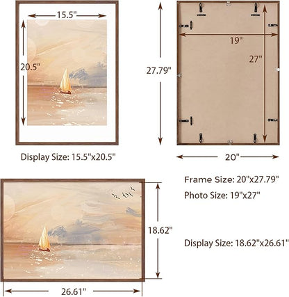 Solid Oak Wood Frame - 19x27, Matted to 16x21, Real Glass, Walnut Color, 1 Pack
