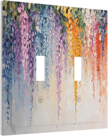 Colorful Wildflower Wisteria Cascade Floral Flower Decorative Switch Plates 2 Gang Double Toggle Outlet Light Switch Cover Wall Plate Electrical Faceplate for Bedroom Living Room Decor