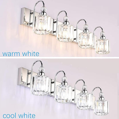 Ralbay Modern LED Crystal Bathroom Vanity Lights 4-Lights Stainless Steel Crystal Vanity Lights Over Mirror Modern Crystal Bathroom Vanity Lighting Fixtures