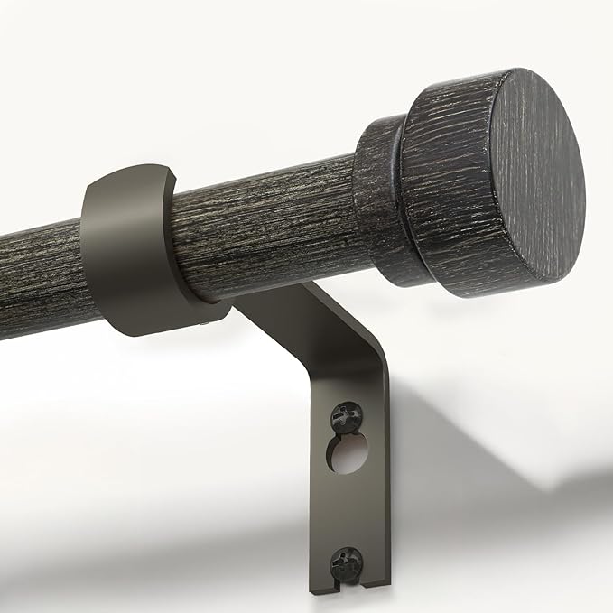 Black walnut wood Grain Curtain Rods for Windows 48 to 84 Inches 1" Diameter Heavy Duty Window Curtain Rod Adjustable with Solid Finials for Living Room Bedroom Kitchen Farmhouse Outdoor