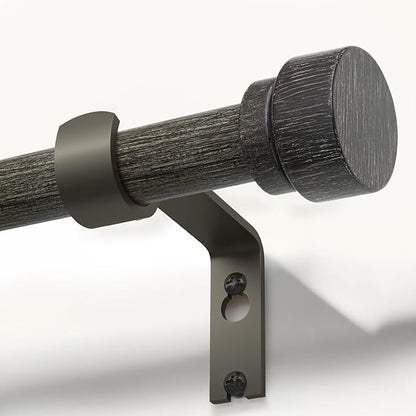 Black walnut wood Grain Curtain Rods for Windows 48 to 84 Inches 1" Diameter Heavy Duty Window Curtain Rod Adjustable with Solid Finials for Living Room Bedroom Kitchen Farmhouse Outdoor