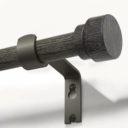 Black walnut wood Grain Curtain Rods for Windows 48 to 84 Inches 1" Diameter Heavy Duty Window Curtain Rod Adjustable with Solid Finials for Living Room Bedroom Kitchen Farmhouse Outdoor