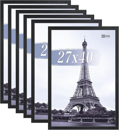 VCK 27x40 Poster Frames Black Set of 6, Wide Border Wood Picture Frame, Multi-Directional Display Family Photos, Office Prints, Studio/Gallery Art, Woodgrain Series, Wall Hanging