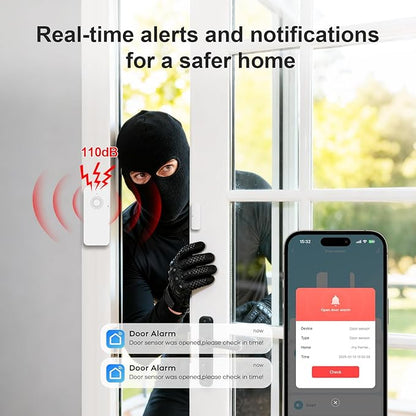 Wireless Door and Window Alarm Sensor,120dB PGST Zigbee Hub Connection Long Battery Life Door Alarms Sensor,Smart Life APP Control,Easy to Install,for Basement,Apartment,Garage,Warehouse