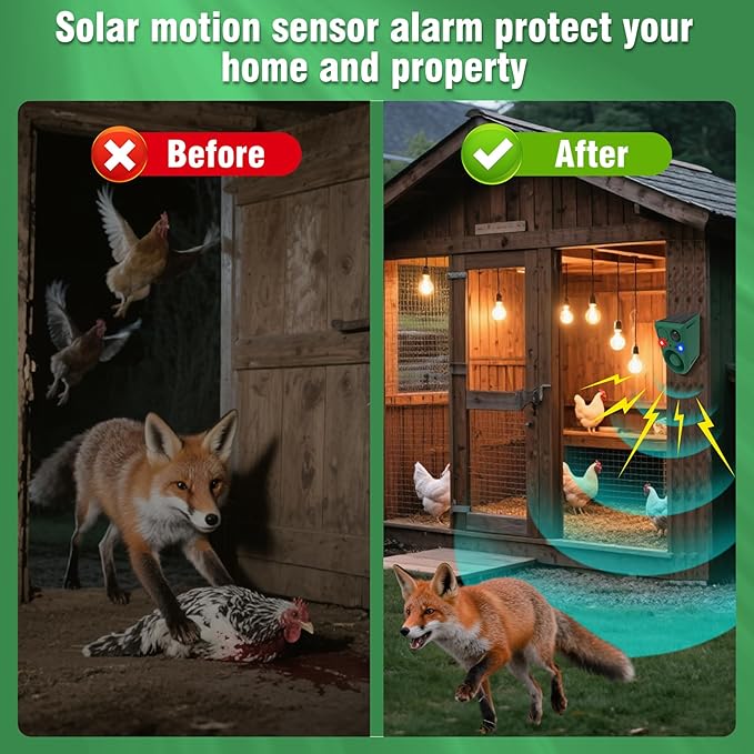 ChunHee Solar Outdoor Motion Sensor Alarm with Dog Barking Alarm Sound, Support Recording and Adjustable Volume, 129db Loud Noise Maker 4 Work Modes Strobe Light for Home, Villa, Farm, Barn (2pack)