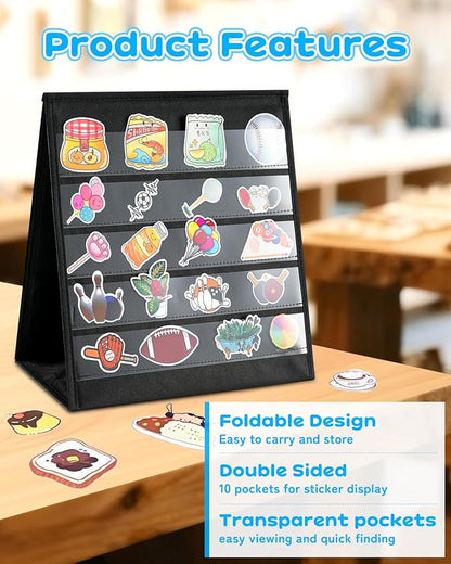 UCEC Foldable Portable Sticker Display Stand-5 Layers Double Sided, Non-Woven Fabric Sticker Holder Display, Pocket Chart for Craft Shows, Vendor Events & Small Business Showcases (17×13in)