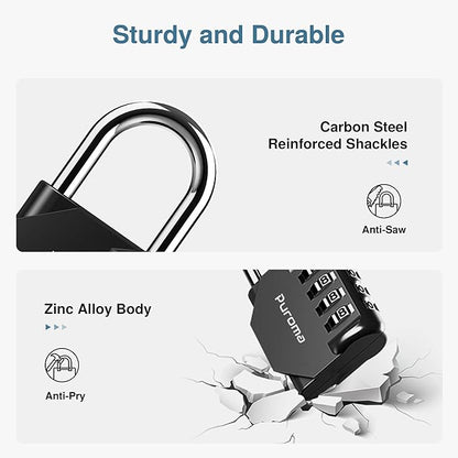 Puroma 2 Pack Combination Lock for Locker 4 Digit Outdoor Waterproof Padlock for School, Gym, Sports, Fence, Toolbox, Gate, Case, Outdoor, Hasp Storage, Cabinets (Red & Black)