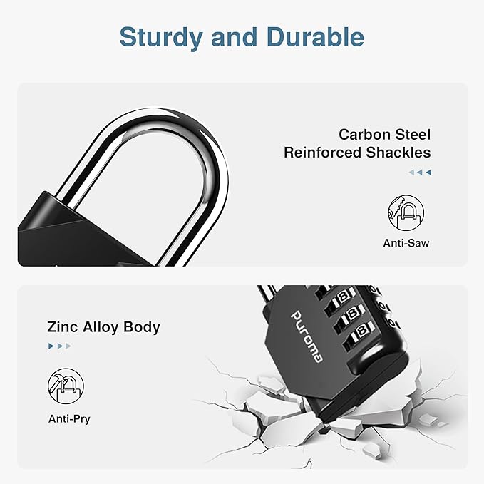 Puroma 10 Pack Combination Lock for Locker 4 Digit Outdoor Waterproof Padlock for School, Gym, Sports, Fence, Toolbox, Gate, Case, Outdoor, Hasp Storage, Cabinets (Black)