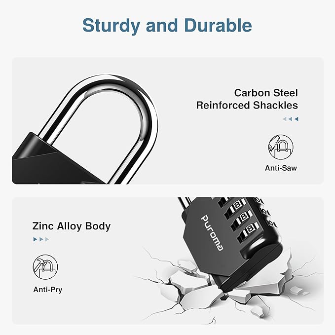 Puroma 2 Pack Combination Lock for Locker 4 Digit Outdoor Waterproof Padlock for School, Gym, Sports, Fence, Toolbox, Gate, Case, Outdoor, Hasp Storage (Black)