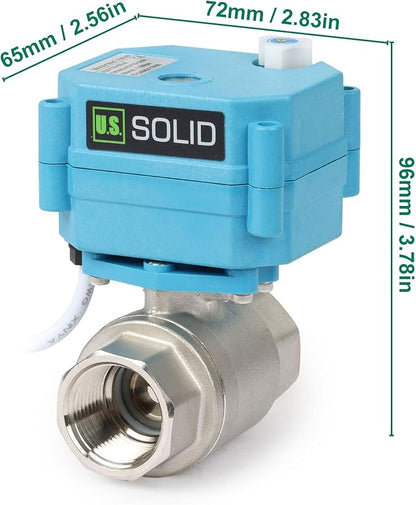 U.S. Solid Motorized Ball Valve - IP67 3/4inch Stainless Steel Ball Valve 110-230V with Waterproof Cover, Full Port, 2 Wire Auto Return, Normally Closed