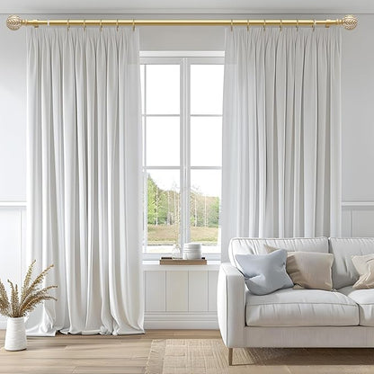 Gold Curtain Rods for Windows 72 to 144 inch,1" Adjustable Heavy Duty Window Curtain Rod Leaf Finials,Rustic Decorative Drapery Rods Set,Size:36-150''