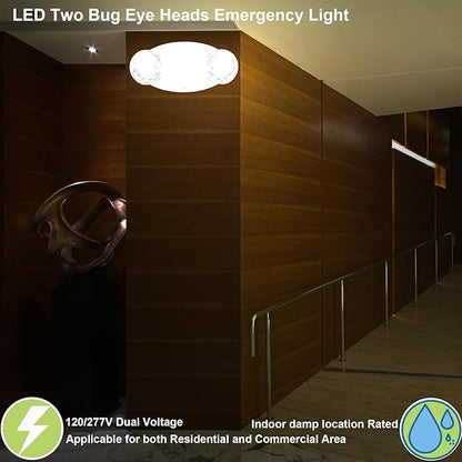 LIT-PaTH LED Emergency Lighting Fixtures with 2 LED Bug Eye Heads and Back Up Batteries- US Standard Exit Light, UL 924 and CEC Qualified, 120/277 Voltage, White, 4-Pack