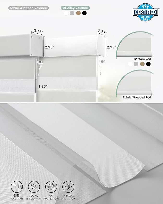 Yoolax Motorized Matter Zebra Blinds Compatible with Alexa, Google Home, Apple HomeKit, Light Filtering Dual Layer Sheer Blinds, Privacy Light Control Horizontal Window Blind (80% White)