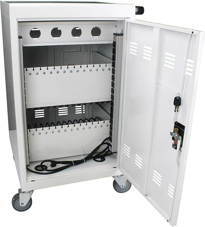 Laptop Charging Cart, 30 Laptop Storage Cart, Electronic Combination Lock,Mobile Charging Cabinet for iPads up to 16.3", Chromebook Devices, Cord Management.School,Business.White