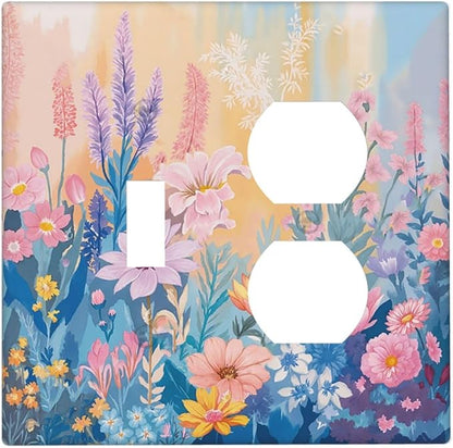 Outlet Covers Colorful Watercolor Flowers Wildflower Plants 1 Toggle 1 Duplex Switch Plate Covers Electrical Light Switch Cover Plate Decorative Wall Plate Socket Cover for Bathroom Home Decor