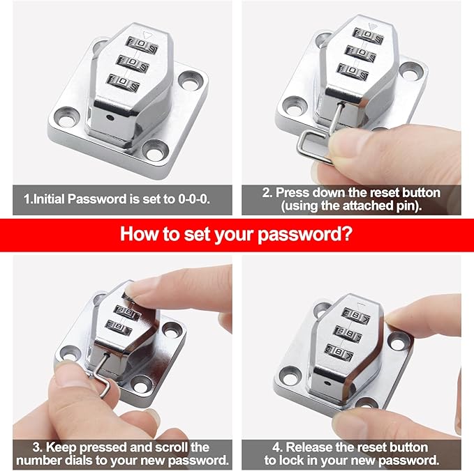 1 Pack Password Rotary Hasp Locks, Collapsible Solid 304 Stainless Steel File Cabinet Lock Desk Drawer Lock, for 90 Degree and 180 Degree Drawers, Dabinets, Doors, Flip Barn Door, Outdoor (White)