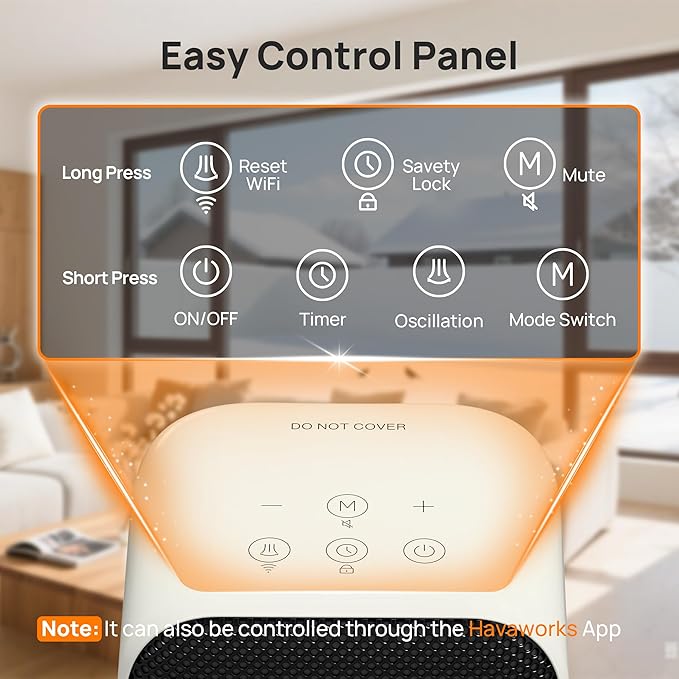 Space Heaters for Indoor Use, Smart Portable Electric Heater with Thermostat, WiFi and Voice Control, 12H Timer, 4 Modes, 36dB 1500W PTC Ceramic Safety Heat for Office Bedroom Home 1Pack Beige