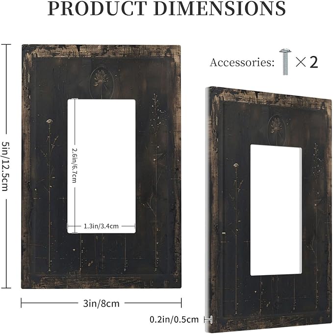 Decorative Outlet Covers Black And White Dandelion Art Vintage Wood Grain 1 Gang Single Rocker Light Switch Cover Plate GFCI Wall Plates Electrical Switch Plate Cover for Farmhouse Cabin Decor