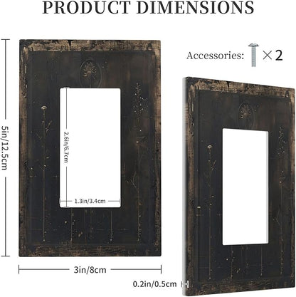 Decorative Outlet Covers Black And White Dandelion Art Vintage Wood Grain 1 Gang Single Rocker Light Switch Cover Plate GFCI Wall Plates Electrical Switch Plate Cover for Farmhouse Cabin Decor