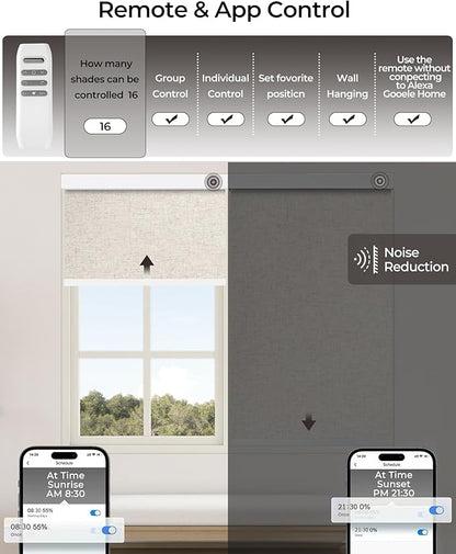Motorized Roller Shade with Remote Control, 100% Blackout Electric 21-98” Width Blinds for Windows with Via Hub Alexa Google Home, Rechargeable Smart Automatic Customized Size（Linen Beige）