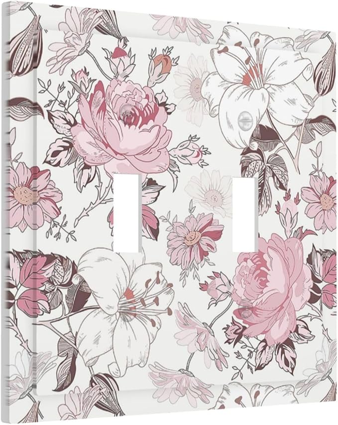 Decorative Switch Plates Modern Watercolor Flower Pink White Wildflower 2 Gang Double Toggle Wall Plate Outlet Light Switch Cover Electrical Faceplate for Bedroom Home Decor