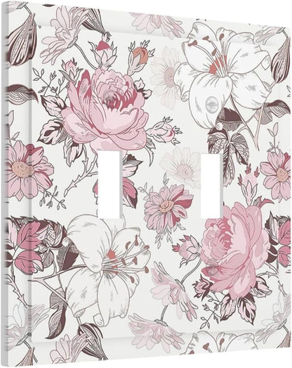 Decorative Switch Plates Modern Watercolor Flower Pink White Wildflower 2 Gang Double Toggle Wall Plate Outlet Light Switch Cover Electrical Faceplate for Bedroom Home Decor