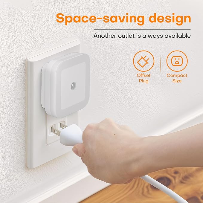 Night Light, 0.5W Daylight White LED Plug-in Night Light with Dusk to Dawn Sensor, Pack of 6 - Designed for Kids Room,Bedroom, Bathroom, Stairs, Kitchen