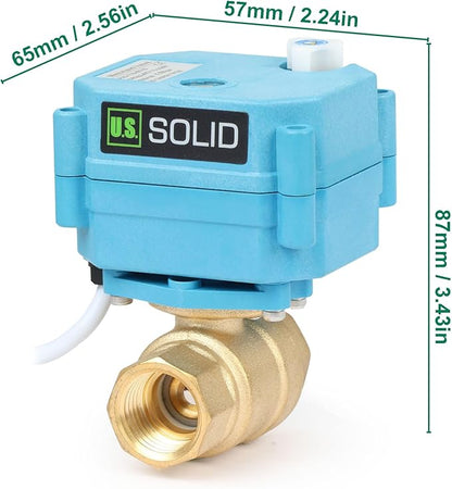 U.S. Solid Motorized Ball Valve - IP67 1/2inch Brass Ball Valve 110-230V with Waterproof Cover, Full Port, 2 Wire Auto Return, Normally Closed