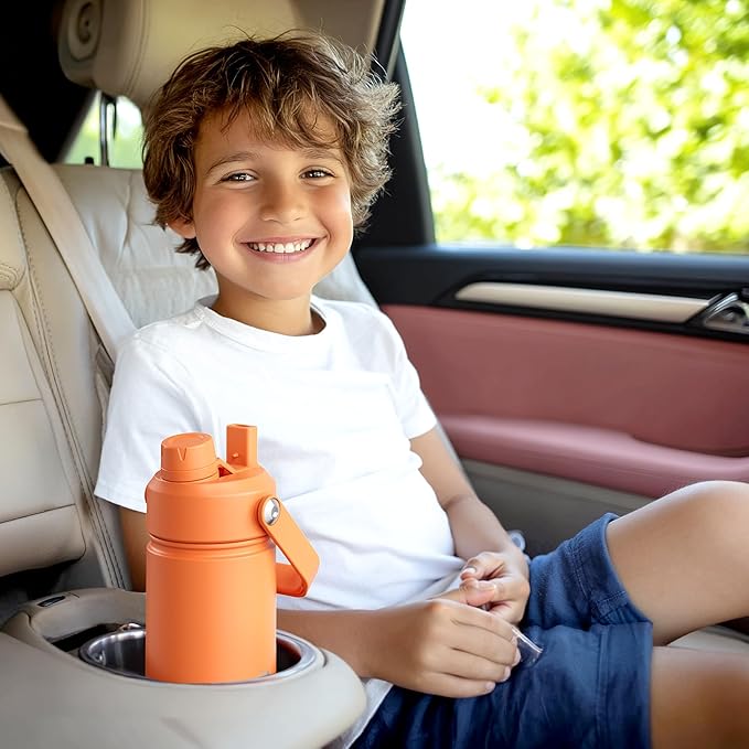 Kids Insualated Water Bottle with Straw - 12oz Stainless Steel Water Bottle with Dual Spouts, Leak-Proof, BPA-Free, Double Wall Vacuum Keeps Cold for 24 Hours for Sports, Travel, School (Celtic Blue)