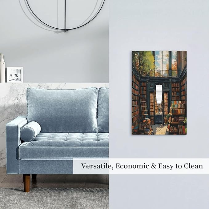 Library With A Lot Of Books Light Switch Covers 1 Gang Single Toggle Wall Plate Decorative Switchcover Electrical Switchplate for Country Living Decor