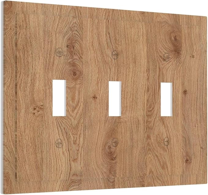 Decorative Switch Plates Vintage Rustic Wood Color Brown Wood Grain 3 Gang Wall Plate Faceplate Triple Toggle Light Switch Cover Electrical Wall Panels for Farmhouse Cabin Decor