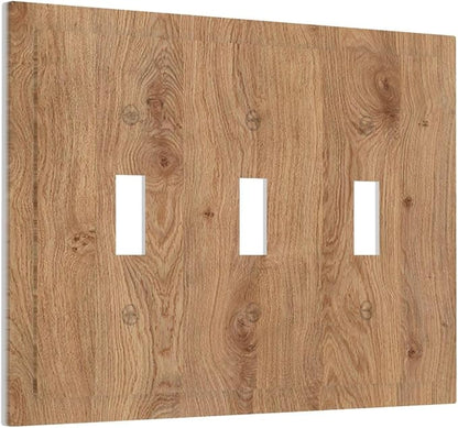 Decorative Switch Plates Vintage Rustic Wood Color Brown Wood Grain 3 Gang Wall Plate Faceplate Triple Toggle Light Switch Cover Electrical Wall Panels for Farmhouse Cabin Decor