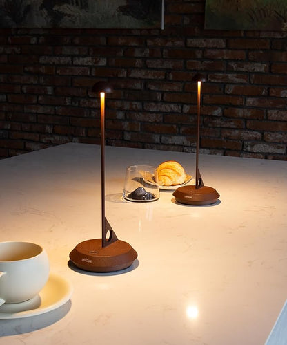 Cordless Table Lamp - LUME, Geometric Aesthetics, Magnetic Charging, Dimmable & Adjustable Lighting, IP65- Portable Rechargeable LED Lamp for HoReCa, Bedroom, Living Room, Outdoor Use (Corten)