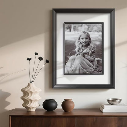 Yaetm 16x20 Black Picture Frame with Decorative Inner Frame & Tempered Glass, Display 11x14 Photos with Mat on Wall - Portrait or Landscape - Ideal for Office & Home Décor (Black, 2 Pack)