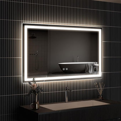 APRILSOUL 36x24 Inch LED Bathroom Mirror with Front and Backlit, Makeup Mirror with 3 Color Lights, Memory Function, Anti-Fog and Dimmable Light (Horizontal)
