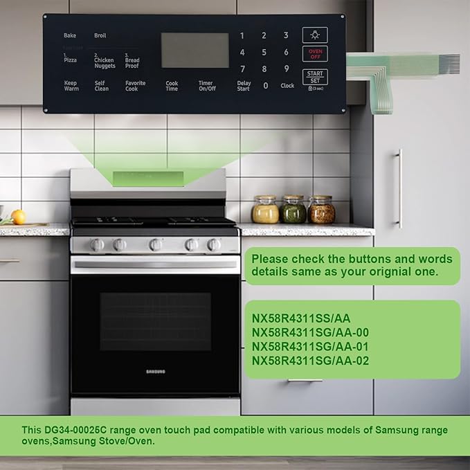DG34-00025C Range Membrane Switch Touchpad Overlay-Compatible with Samsung Stove/Oven NX58R4311SS/NX58R4311SG,Replaces 4963022/AP6885265/PS12721647