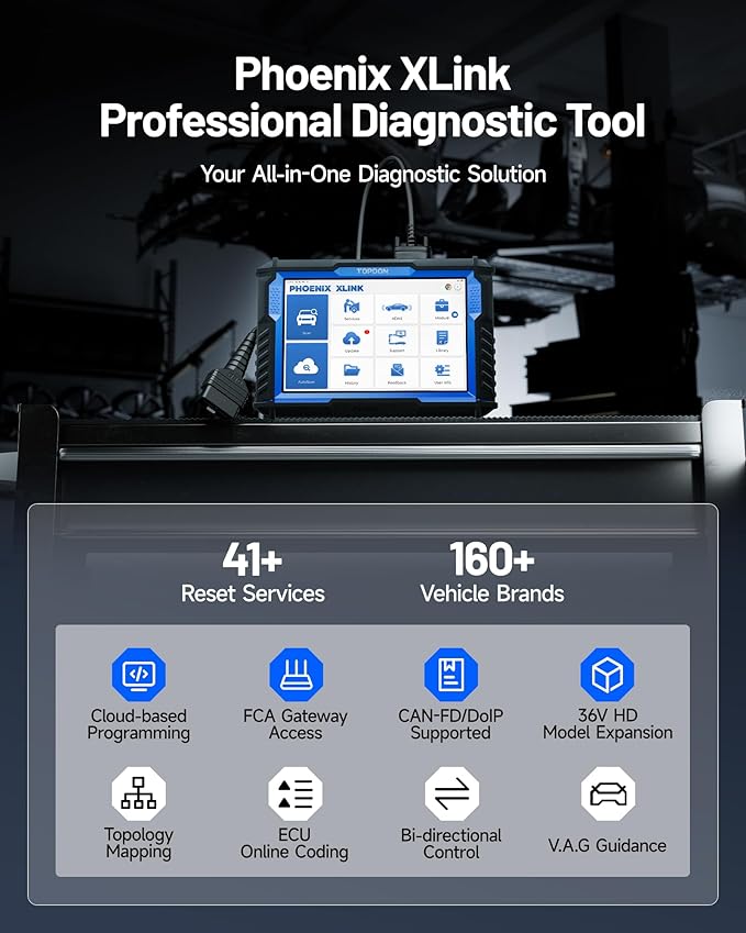 TOPDON Phoenix XLink 2025 New Gen Scan Tool, ECU Pr0gram ming/Online C0ding, Topology Mapping/New CAN Bus/DoIP, Bidirectional Scanner, 41+ Service, V.A.G Guided, Diagnostic Tool for All Vehicles