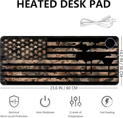 Heated Mouse Pad with 3 Levels Heated & 3 Hours Auto Shut-Off Mouse Pad for Warming Hands in Office Home, 23.6" x 14.2"Large Safe Desk Mat Hand Warmer，Vintage Flag