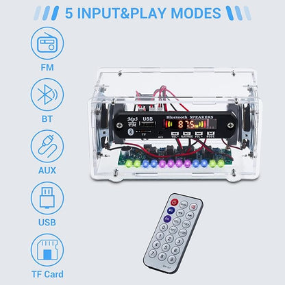 MiOYOOW DIY Bluetooth-Compatible Speaker Kit with FṂ Radio, Electronic Soldering Practice Kit USB Mini Home Sound Amplifier DIY Kit with Digital Display and Colorful LED Lights for School STEM Project
