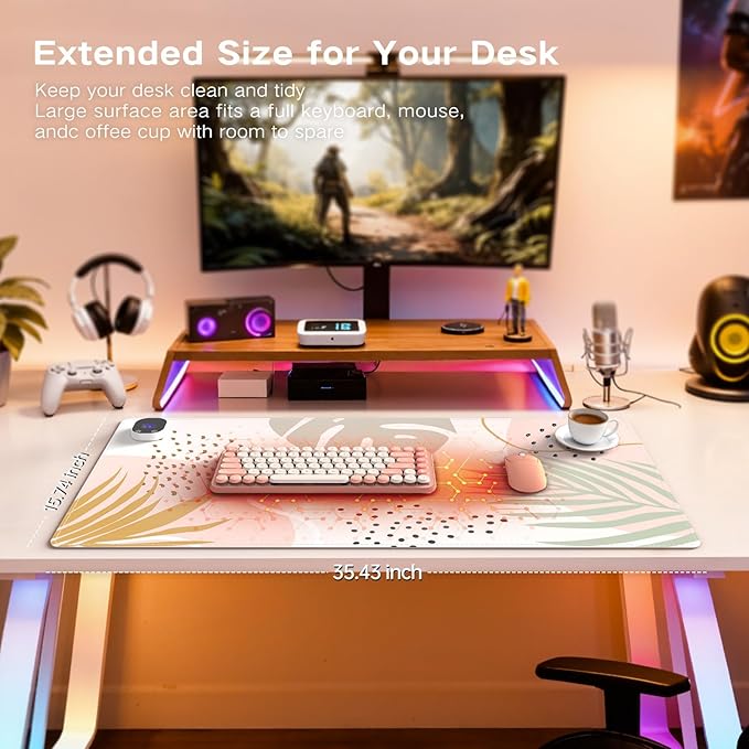 iCasso Heated Mouse Pad, XL Big Desk Pad with 4 Heating Levels & 4 Auto Shut-Off Levels for Computer Keyboard, 31.5" x 13" Large Safe Desk Mat Hand Warmer for Home Office Work (Morandi)