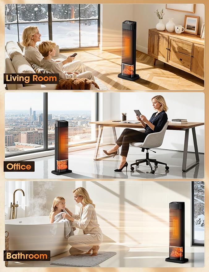 Manastin Space Heaters for Indoor Use, Electric Heaters with Remote, Adjustable Thermostat, 120° Oscillation, 24H Timer, Child Lock & Safety Protection, Portable Heater for Large Room, Office, Garage